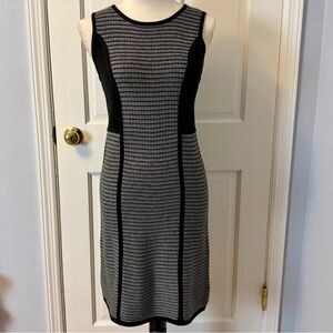 Calvin Klein Black & White Striped Knee Length Knit Sweater Dress, Size P